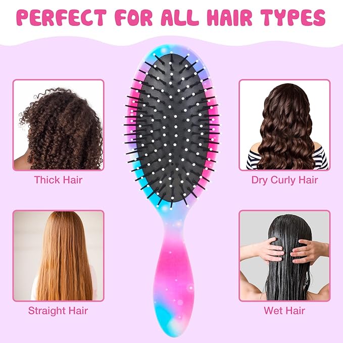 Kids Hair Brush Girls, Toddler Wet Dry Detangling Hair Brush for Curly Thick Hair Pain-Free Comb Girls Kids Women Unicorn Mermaid