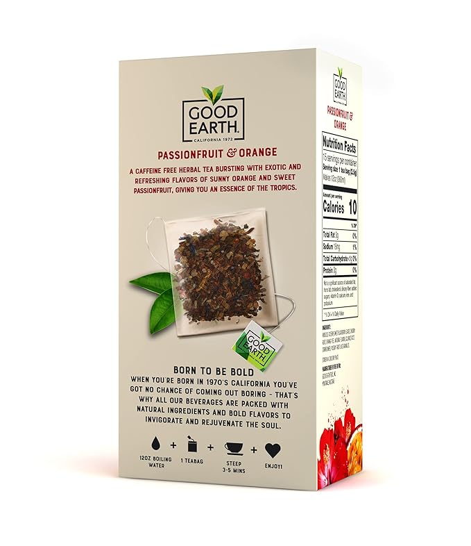 Good Earth Tea Sensorial Blend Passionfruit & Orange Herbal Tea, 3 Teabags (Pack of 5)