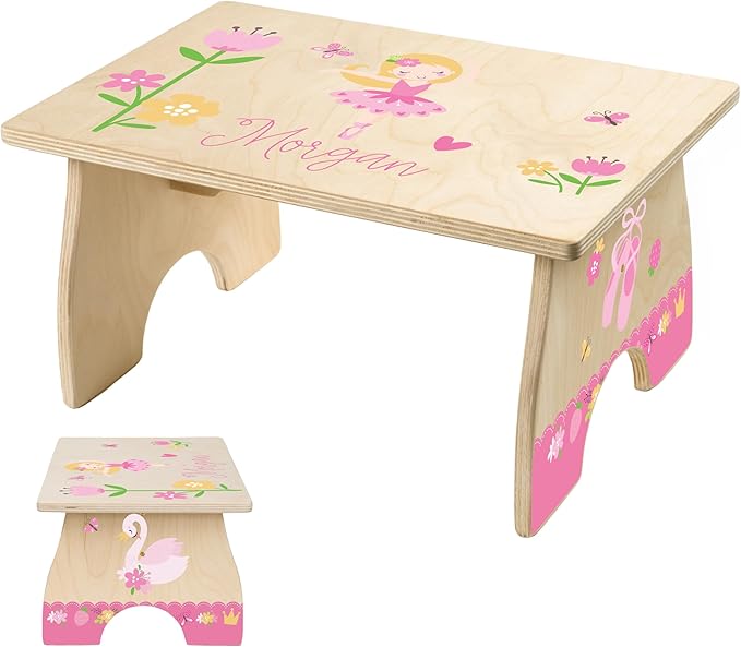Step Stool for Toddlers- Personalized Wood Kids Step Stool with Name for Kitchen Sink, Bathroom, Potty Training, Toilet, Kitchen Sink- Sturdy and Safe- Made in USA by BloomOwl (Dance)