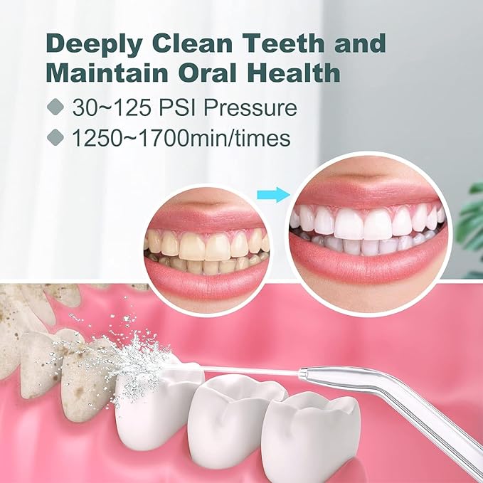 Water Flosser, Power Dental Water Flossers for Teeth & Braces Cleaning, Oral Irrigator Electric flosser for Adults & Kids with 10 Pressures & 8 Tips, 600ml Water Flosser for Family