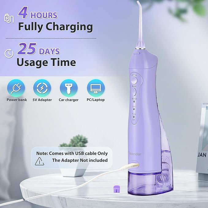 TOVENDOR Electric Water Flosser, Cordless Rechargeable Dental Oral Irrigator IPX7 Waterproof 300ML Travel Water Teeth Cleaner with 5 Tips for Braces Care Teeth Gums Cleaning, Home Office Daily Use