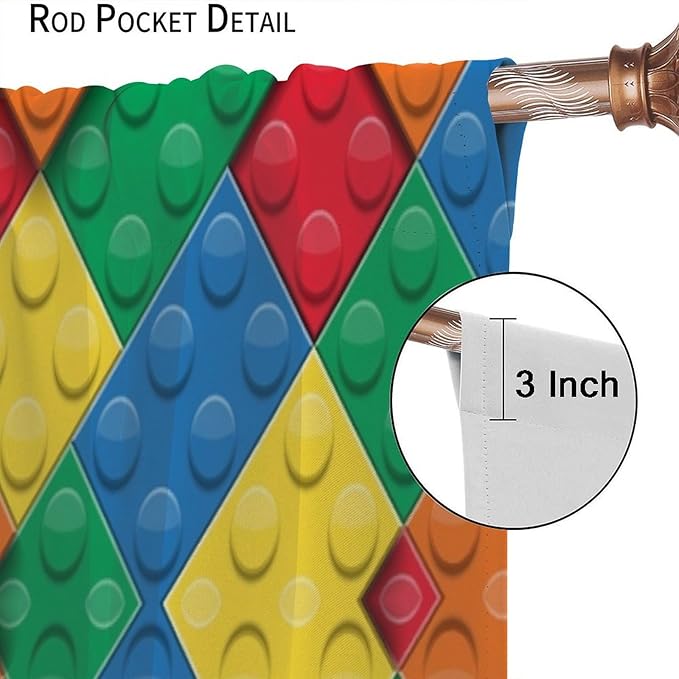 Kids Building Blocks Toy Curtains Boy Girl Room Printed Curtains Abstract Colorful Bricks Children's Nursery Curtains 42x45 Inches 2 Panels（Decor Curtains