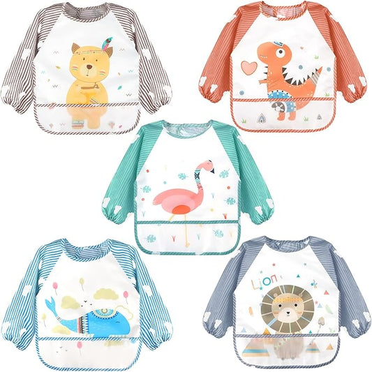 Accmor Long Sleeve Baby Bibs, Waterproof Sleeved Bibs Smock for Toddler Baby Girls Boys Eating Feeding