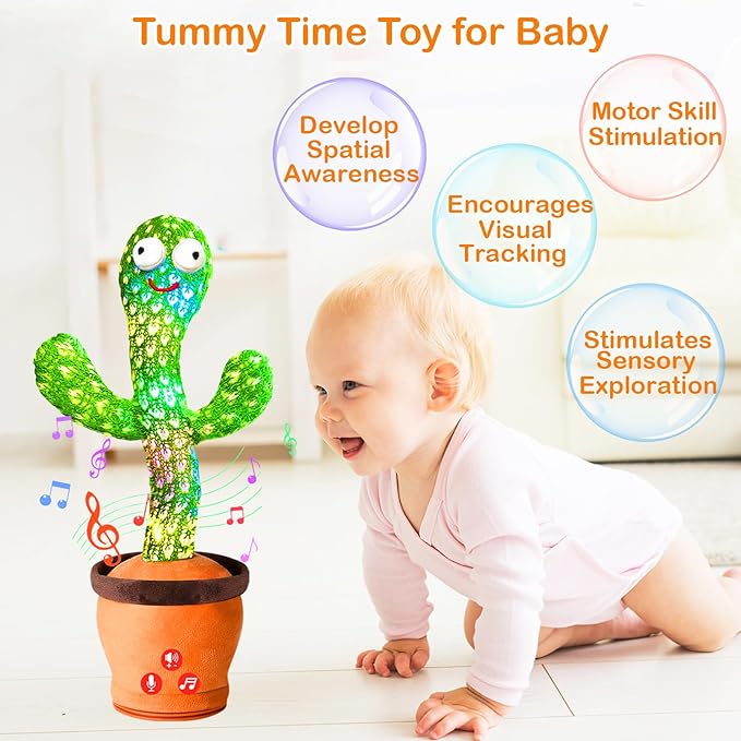 River Mill Rechargeable Dancing Talking Cactus Toy, Interactive Singing Mimicking Cactus Baby Toy, Baby Toys Gifts w/Exclusive English Songs for Babies, Stocking Stuffers for Kids, for Grandkids