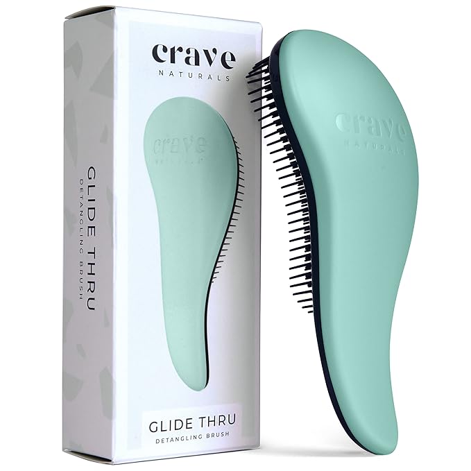 Crave Naturals Glide Thru Detangling Hairbrush That Glides Through Tangles for Wet, Dry and Damaged Hair - Gentle Detangler Styling Tool for Adults, Kids, Men and Women - 7.5 x 3 in, Turquoise