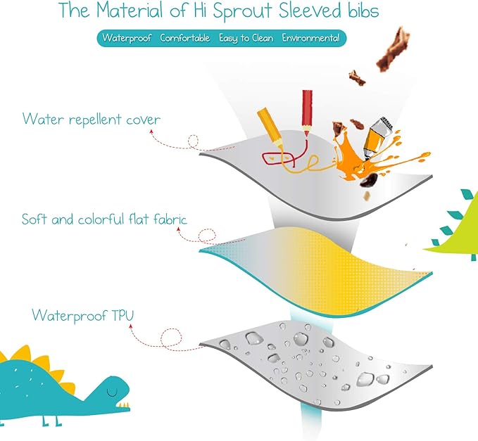 Infant Toddler Baby Waterproof Sleeved Bib, Bib with Sleeves&Pocket, 6-24 Months