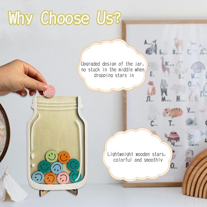 Magnetic Reward Jar, Classroom Reward Jar for Kids, Personalized Stars Reward Jar for Students Kids Behavior, Smiley Reward Jar