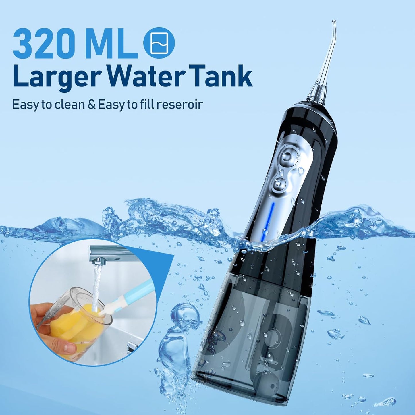 NBGRLVS Water Dental Flosser for Teeth Pick Cleaning Cordless - 6 Adjustable Modes,320ML Portable & Rechargeable IPX7 Waterproof Powerful Oral Irrigator, Cleaner Picks for Home Travel