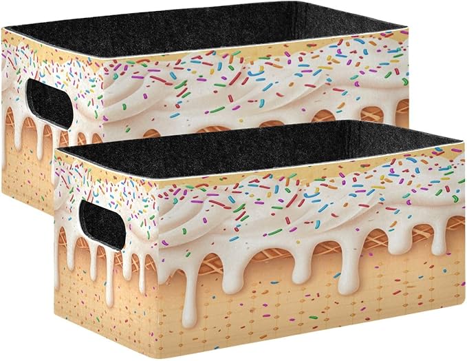 Kcldeci Ice Cream Cone Food Sweet Storage Bins Baskets for Organizing 2Pack, Sturdy Storage Basket Foldable Storage Baskets for Shelves Closet Nursery Toy