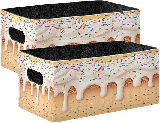 Kcldeci Ice Cream Cone Food Sweet Storage Bins Baskets for Organizing 2Pack, Sturdy Storage Basket Foldable Storage Baskets for Shelves Closet Nursery Toy