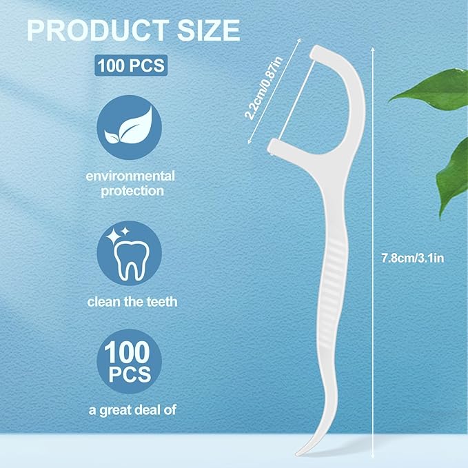 100 Count Dental Floss Picks, Easy Grip Handle Floss Picks for Teeth with Storage Box, Travel Floss Picks for Teeth Clean & Oral Care