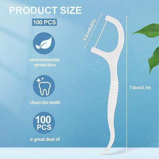 100 Count Dental Floss Picks, Easy Grip Handle Floss Picks for Teeth with Storage Box, Travel Floss Picks for Teeth Clean & Oral Care