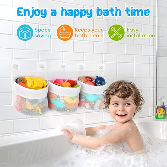 Bath Tub Toy Storage Organizer, Bathtub Toys Storage, Baby Bath Toy Organizer for Tub, Kids Toy Net Storage, Shower Basket Accessories Bath Toys Holder for Tub (White)