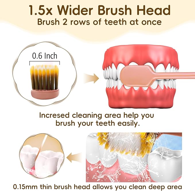 Extra Soft Toothbrush for Sensitive Gums, Wide Head Soft Bristle Toothbrush with Soft Flossing Micro Nano Bristles for Adults, Pregnant Women, Elderly, Braces, 6pcs