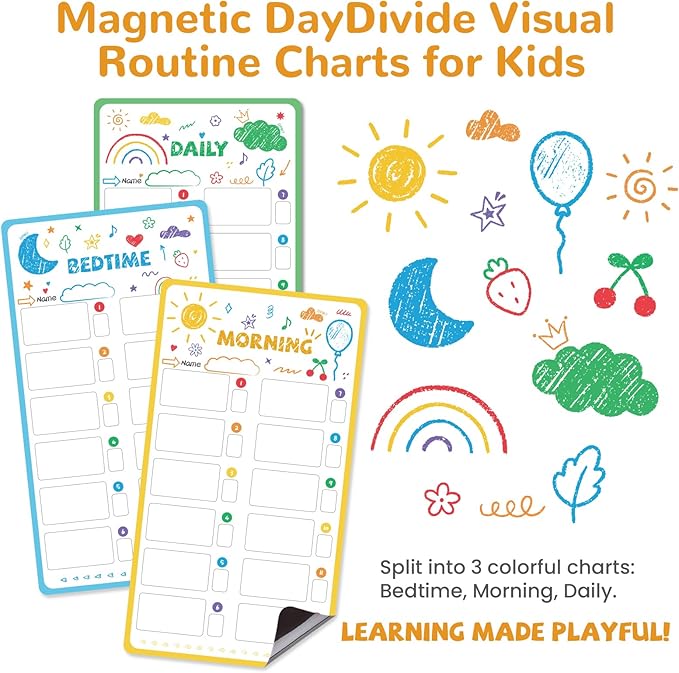 JJPRO Magnetic Bedtime/Morning/Daily Routine Chart for Kids with Reward Jar-Morning Routine Chart,Daily Checklist Reward Chart for Toddlers,Reward Jar for Kids,Cute Visual Schedule Board for Home