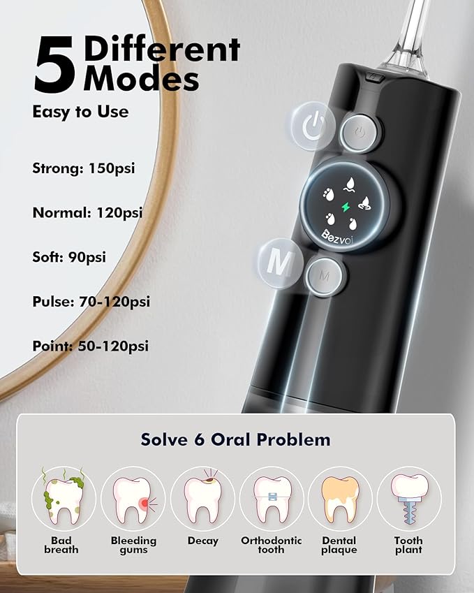 Water Flosser Teeth Pick: 300ML & LED Display 5 Modes Rechargeable Dental Flossers for Braces,Sensitive Gums, Portable Flossing for Teeth Cleaning, IPX7 Waterproof Cordless for Home Travel Use