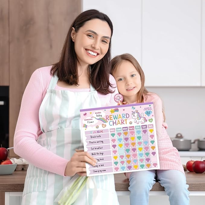 Reward Chart for Kids,Magnetic Behavior Chore Chart for Kids at Home,26 Little Hose Chore Charts,1960 Diamond Stickers,56 Reward Stickers,Incentive Chart to Develop Responsibility and Good Habits,Pink