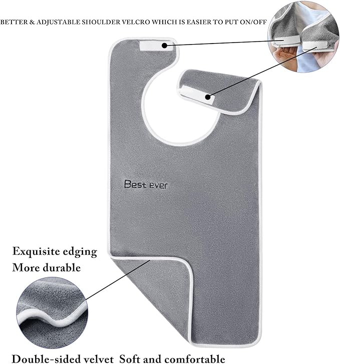 3 Pack Adult Bibs, Microfiber Super Soft Eating Cloth for Adults, Disabled, Adjustable, Dining Clothing Protector