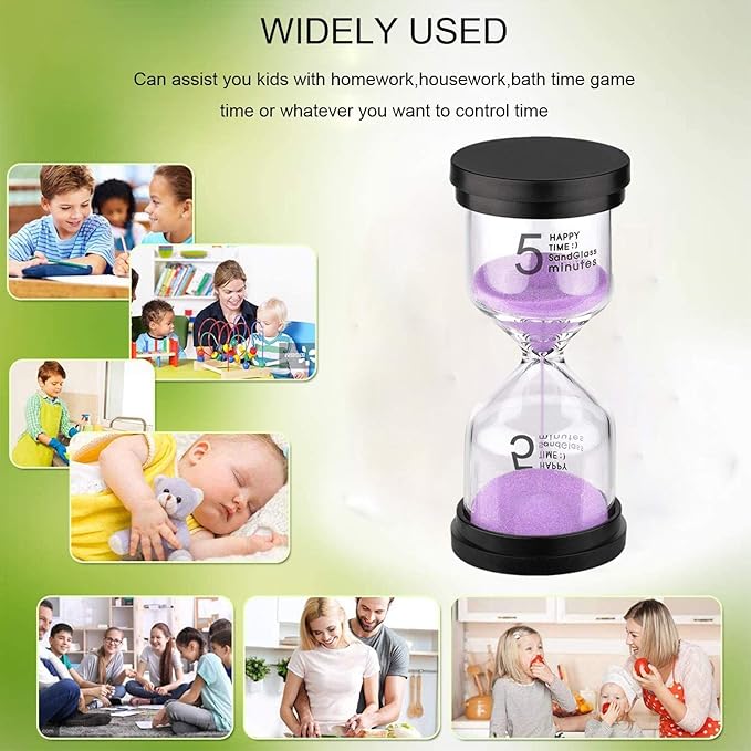 SuLiao Sand Timer 5 Minute Hourglass: Plastic Sand Clock, Purple Sand Watch 5 Min, Small Reloj De Arena Five Minutos, Colorful Sandglass for Kids, Games, Classroom, Kitchen, Decorative