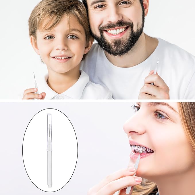 Patelai 50 Pieces Interdental Brush for Cleaner Braces Brush Toothpick Dental Tooth Flossing Head Oral Dental Hygiene Flosser Toothpick Cleaners Tooth Cleaning Tool(White)