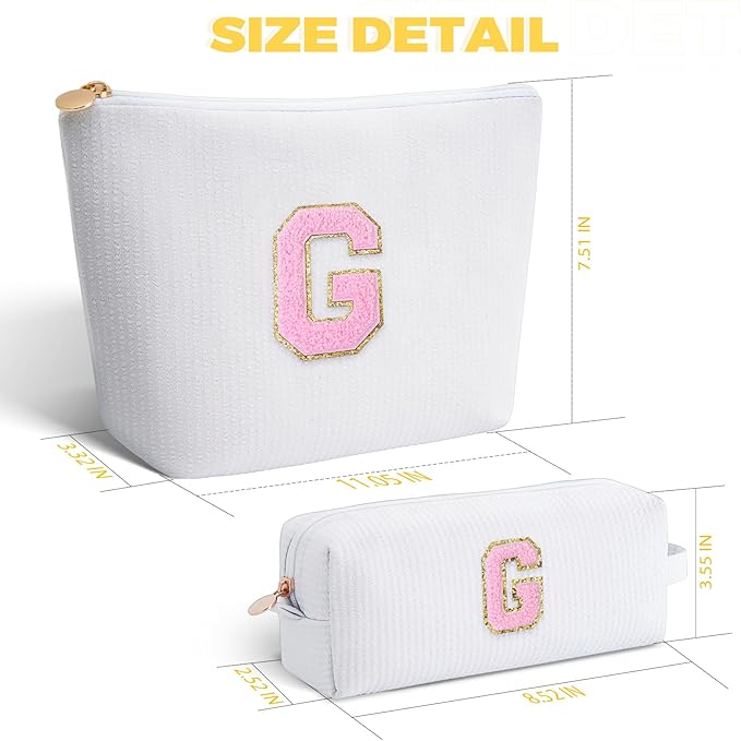 Personalized Makeup Bag for Women Girls - Fashion Cosmetic Bag Trendy Travel Toiletry Bag with Initials Letter - Teen Gifts - White,G