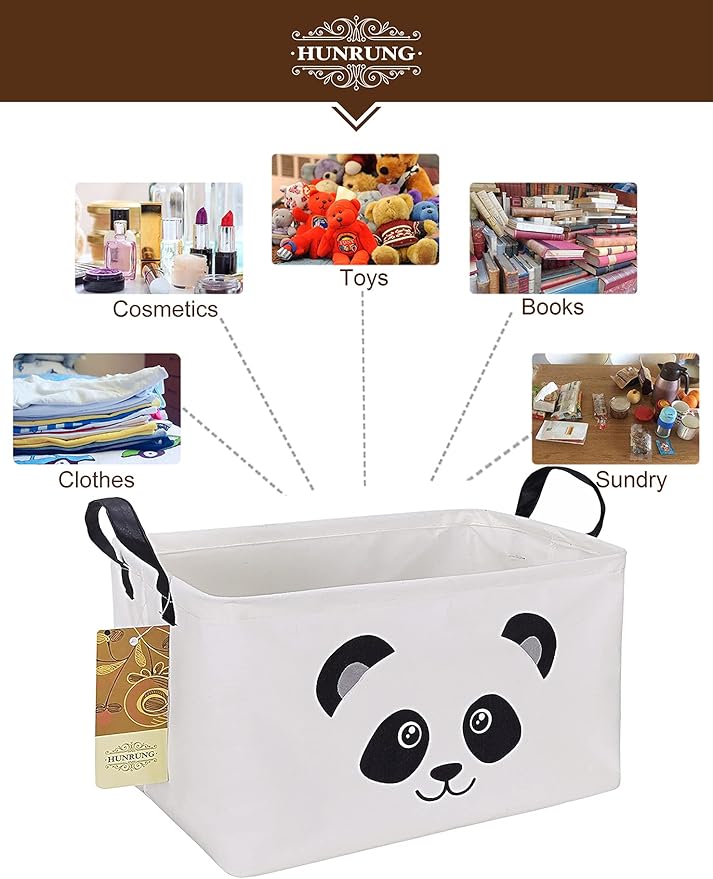 HUNRUNG Rectangle Storage Basket Cute Canvas Organizer Bin for Pet/Children Toys, Books, Clothes Perfect for Rooms/Playroom(Rectangle Panda)