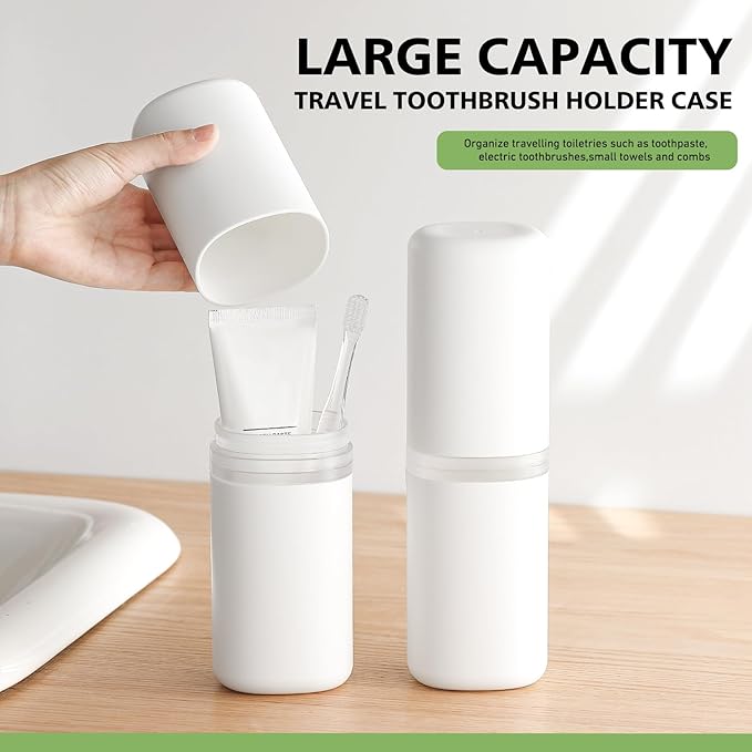 Baluca Travel Toothbrush Case, Portable Tooth Brush Holder and Toothpaste Cover Container with Mouthwash Cup, Compact Oral Clean Tools Organizer for Traveling/Camping/School/Home (White, Extra Large)