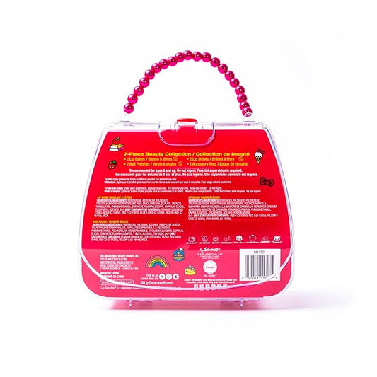 Lip Smacker Hello Kitty Nail Polish & Flavored Lip Balm Makeup Tote - Moisturizing Balms, Colorful Nail Polishes, Sanrio Accessory Ring, Stylish Tote Bag, Perfect Glam Gift for Hello Kitty Lovers
