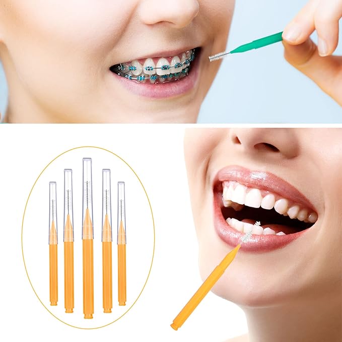 Patelai 100 Pieces Braces Brush for Cleaner Interdental Brush Toothpick Dental Tooth Flossing Head Oral Dental Hygiene Flosser Toothpick Cleaners Tooth Cleaning Tool(Delicate Colors,Plenty Sizes)