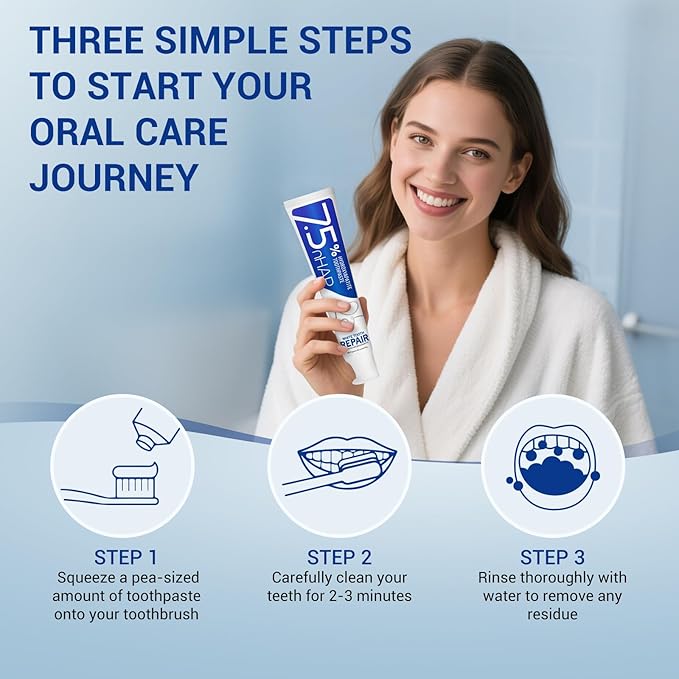 7.5% Hydroxyapatite Toothpaste – Fluoride-Free Whitening & Enamel Support, Gentle Nano Formula for Sensitive Teeth, Fresh Mint, Natural Daily Care