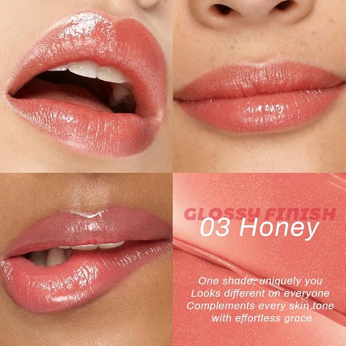 Kaely 2Pcs Honey Lipstick Tinted Lip Balm, Hydrating Shine Lipstick for Women Dry Lips, Moisturizing Nourishing Glossy Lip Gloss Stain Makeup, Sheer Lightweight, Vegan, 03 Honey+04 Nude