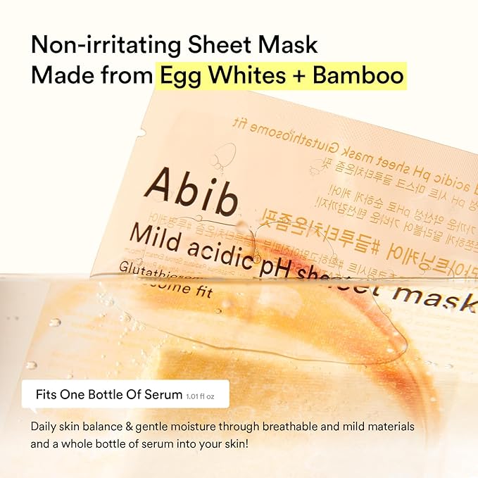 Abib Mild Acidic Ph Sheet Mask Glutathiosome Fit 10 Sheets (Skin Tone) I Korean Face Mask for Sensitive Skin, Soothing & Redness Relief, Daily Skincare Treatment, K-Beauty Sheet Mask