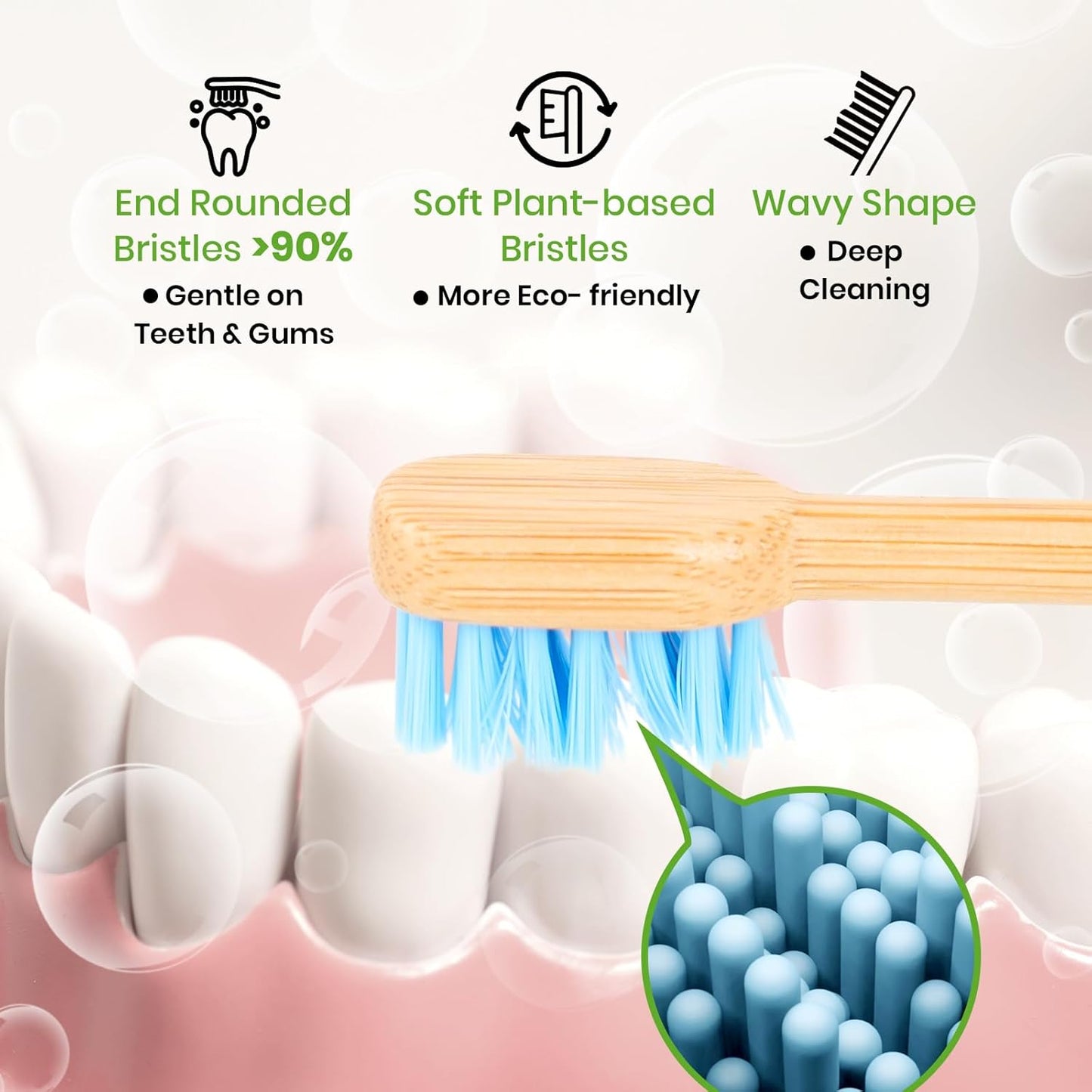 Bamboo Toothbrush Heads Compatible with Philips One by Sonicare, Soft Castor-Oil Bristles, Biodegradable Toothbrush Replacement Heads, Eco-Friendly & Daily Cleaning