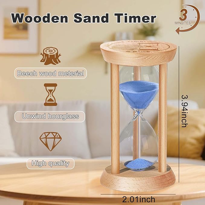 SuLiao Wooden Sand Timer 3 Minute Hourglass, Wood Blue Sand Clock, Small Watch 3 Min Timer, Hour Glass Sandglass for Home, Reloj De Arena, Office, Decorative, Game, Classroom