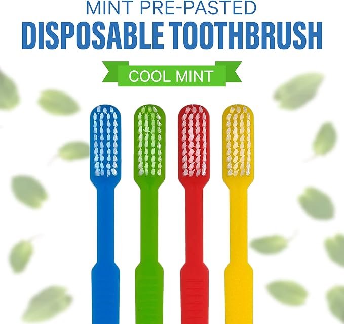 100 Pack Prepasted Disposable Toothbrushes | Pre-Pasted Soft Bristle Tooth Brush Set for Dental Care & Oral Hygiene | Individually Wrapped Pasteb Made in USA (100 Pack)