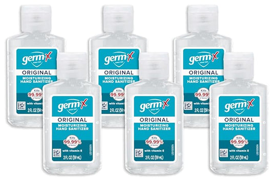 Germ-X Original Hand Sanitizer, 2 Fl Oz (Pack of 6), Less Drying Moisturizing Gel with Vitamin E, No Rinse Formula, Display Pack, Mini Travel Size for On-The-Go