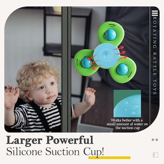 ALASOU 3PCS Suction Cup Spinner Toys for 1 Year Old Boy Girl|Spinning Top Infant Sensory Toys for Toddlers|1 2 Year Old Boy Christmas Birthday Gift|Baby Bath Toy Stocking Stuffers for Kids Ages 1-3