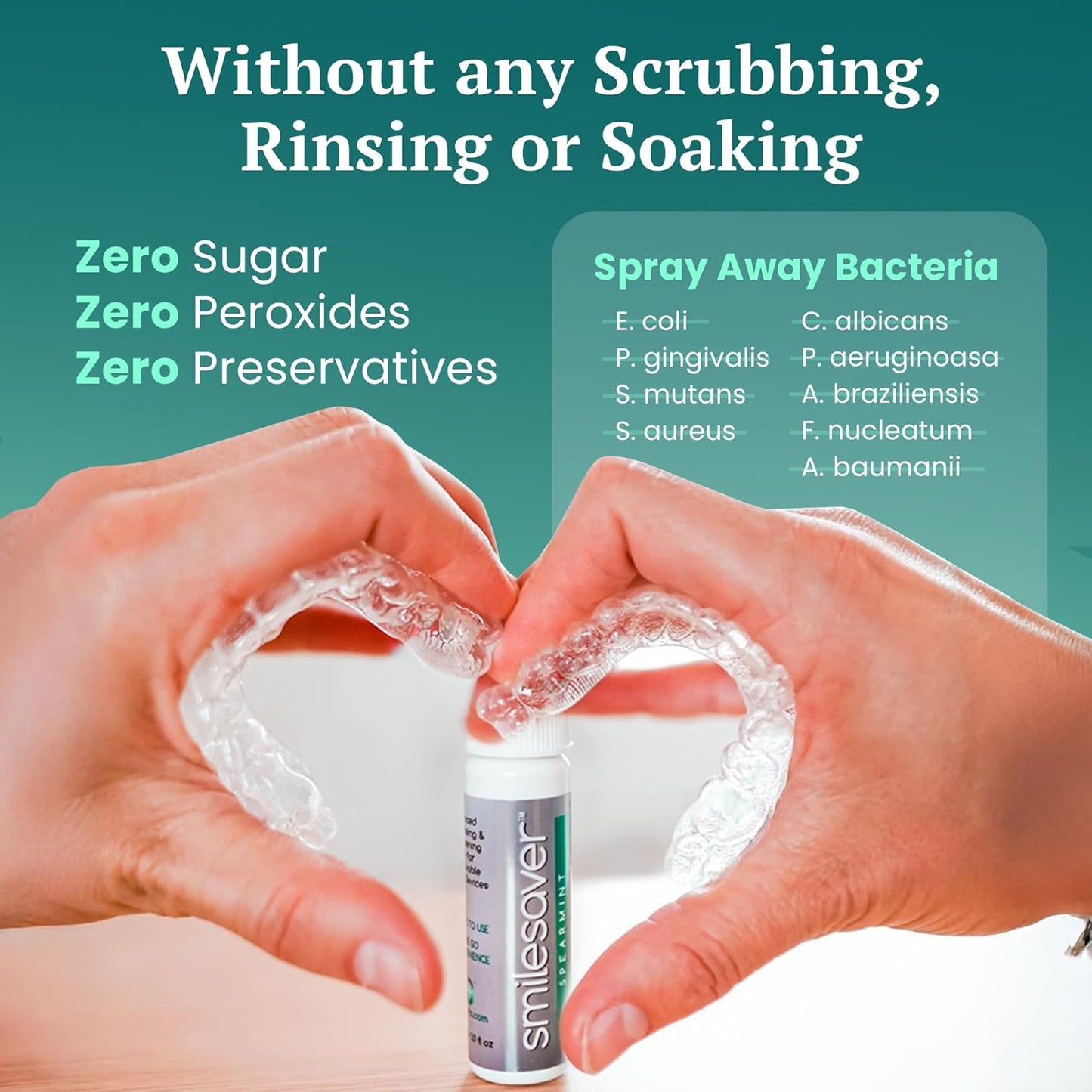 Smilesaver Retainer Cleaner - A Clean Label, Safe, 30 Sec Spray Cleaner for Retainers, Invisalign, Dentures. Minty Taste. Portable. Convenient. No Rinsing. Protects Oral Health. (1oz) (Pack of 6)