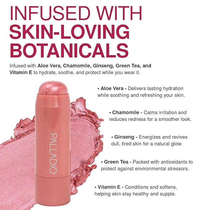 Palladio I'm Blushing 2-in-1 Cheek and Lip Tint, Buildable Lightweight Cream Blush, Sheer Multi Stick Hydrating formula, All day wear, Easy Application, Shimmery, Blends Perfectly onto Skin, Precious