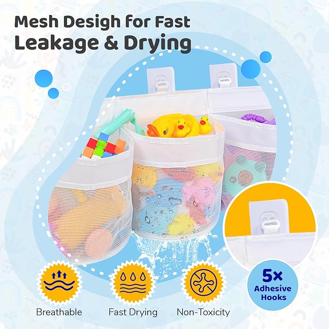 Bathroom Bath Toy Storage for Bathtub, Baby Bath Tub Toys Holder, Kids Mesh Shower Organizer Basket