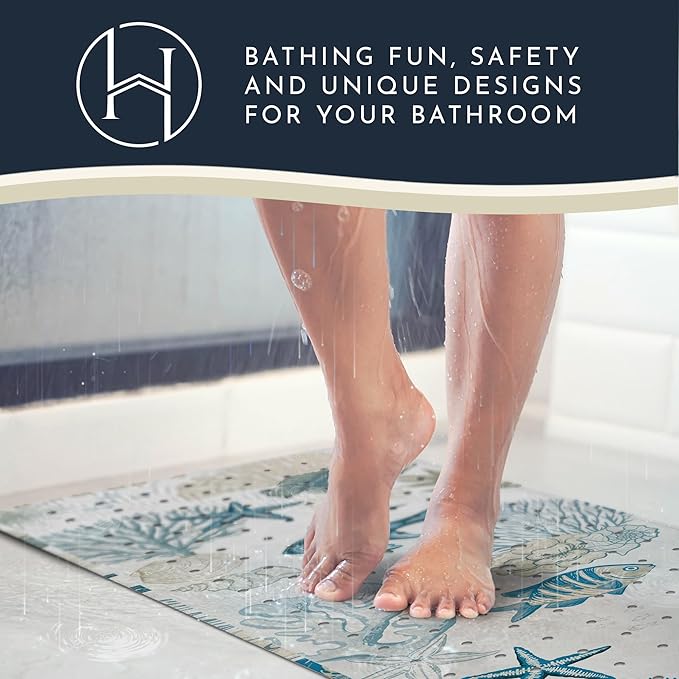 Homerella Baby Bath Tub Mat | Anti Mold Mildew Resistant Non Slip Kids and Adult Bath Tub Shower Mats | 40x16 inch Long with Suction Cups for Secure Grip Hooks for Storage & Drying | Machine Washable