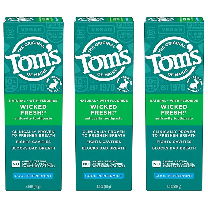 Tom's of Maine Wicked Fresh! Natural Fluoride Anticavity Toothpaste, 3 Pack, 4.0oz