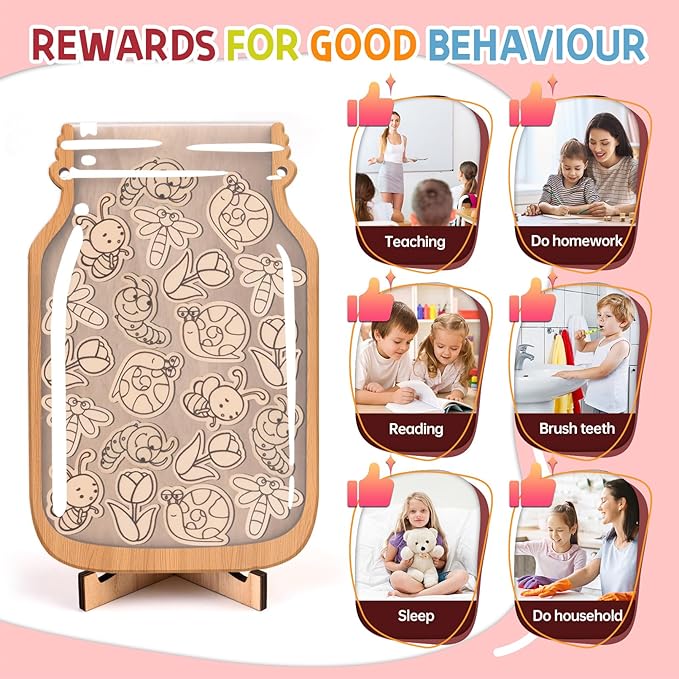 Spring Simple Strokes Reward Jars for Kids-Magnetic Reward System with Colorful Letter Stickers,Behavior Classroom Incentive Jar for Teachers Parents (Mason Jar with Stars, Kids Motivational Tool)