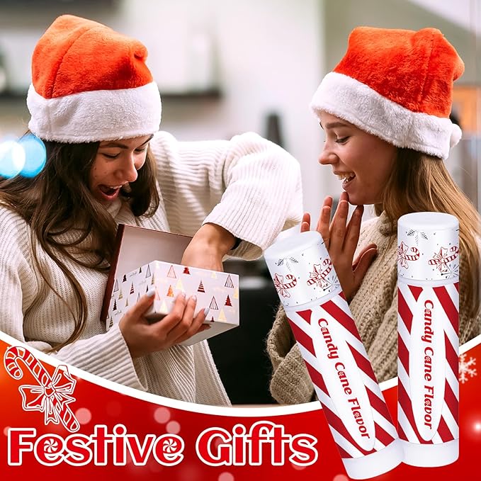 25 Pack Christmas Lip Balms Bulk Christmas Candy Peppermint Cane Scented Holiday Flavor Lip Balm Gifts Xmas Party Gifts Bulk Xmas Items Stocking Stuffers for Women Men Staff Employee (Candy)