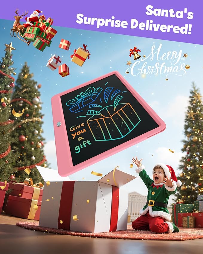 TEKFUN LCD Writing Tablet for Kids Girls Toys, 12 Inch Erasable Drawing Tablet Doodle Board Colorful Doodle Pad, Gifts for Toddlers Girls Adults (Pink)