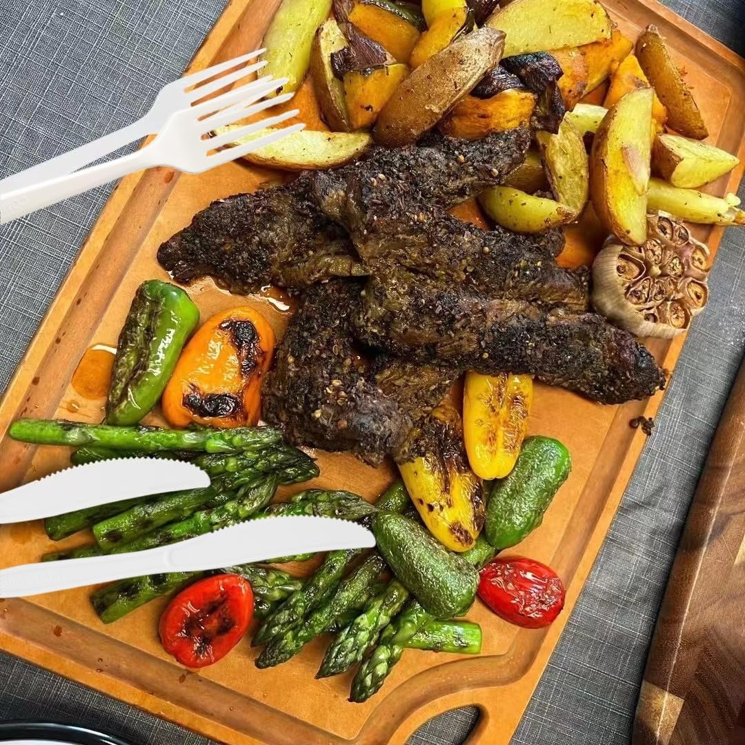 heavy duty 200 knives, 100% Compostable disposable utensils, Eco Friendly Silverware for Party, Wedding, Office, BBQ, Picnic