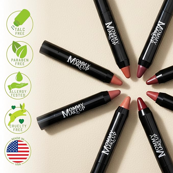 Mommy Makeup Triple Sticks Lipstick, Cream Blush & Teatment All-In-One with Shea & Cocoa Butter - Soft & Creamy Moisturizing Lip Crayon For Lips & Cheeks (Tess)