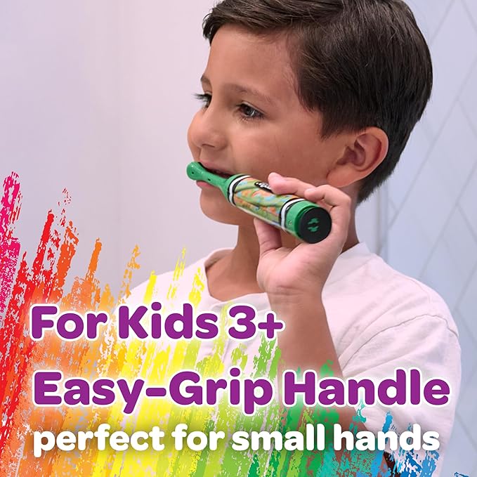 GUM Crayola Power Toothbrush for Kids, Extra Soft Bristled Toddler Toothbrushes, Travel Cap + Suction Cup Base, Batteries Included, 1 Count