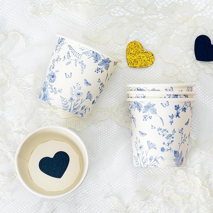 Crisky 300 Pack Paper Bathroom Cups 3oz Disposable Elegant Design Blue Floral Small Mouthwash Hot/Cold Beverage Coffee Dessert for Birthday Parties Home-use Picnics Ceremonies