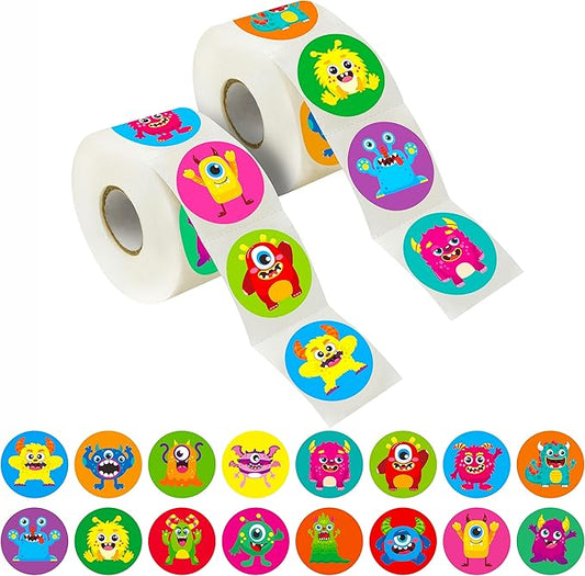 600 PCS Cartoon Monster Stickers for Kids, Party Decoration Teacher Reward Encouragement Motivational Decals 16 Designs Value Pack (1.5" in Diameter)